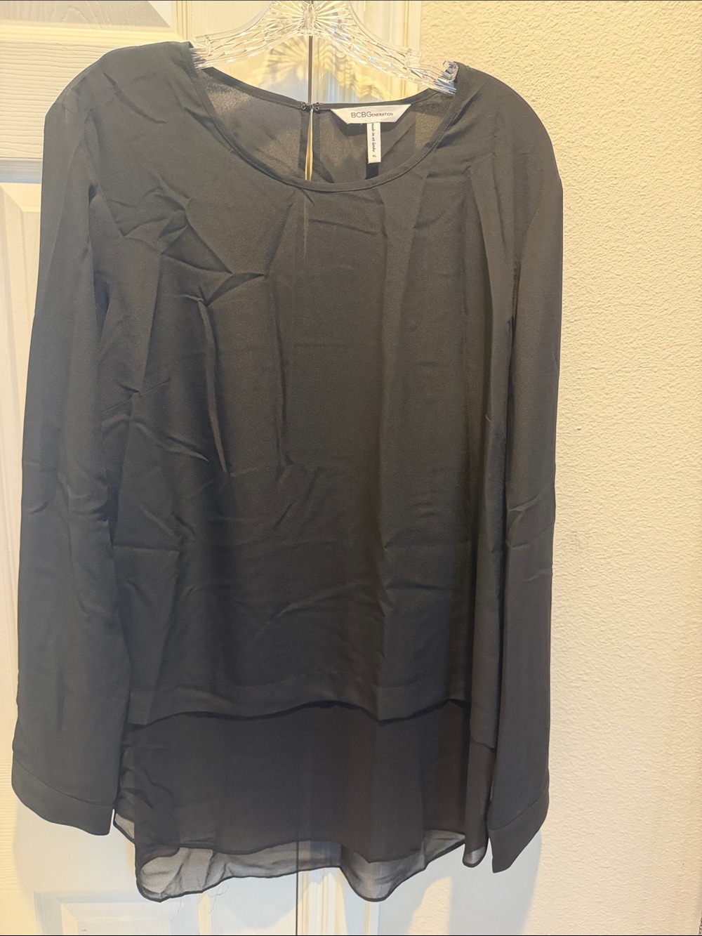 BCBGeneration Black Sheer Layered Round-Neck Blouse